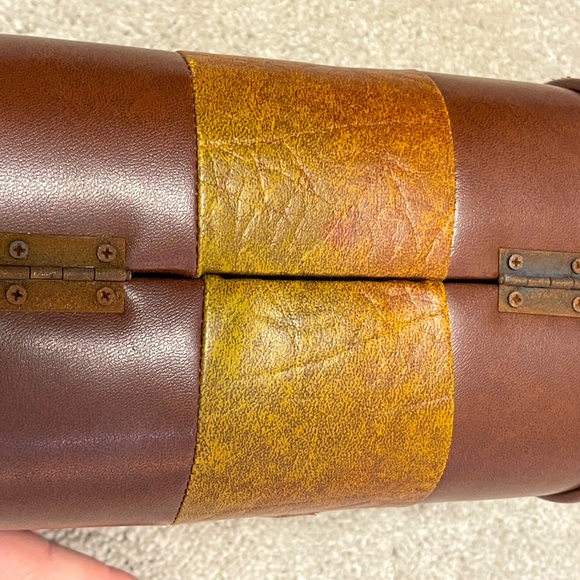 Vintage 60’s 70’s wood leather mini purse handbag possibly doctors bag brown - Picture 12 of 13